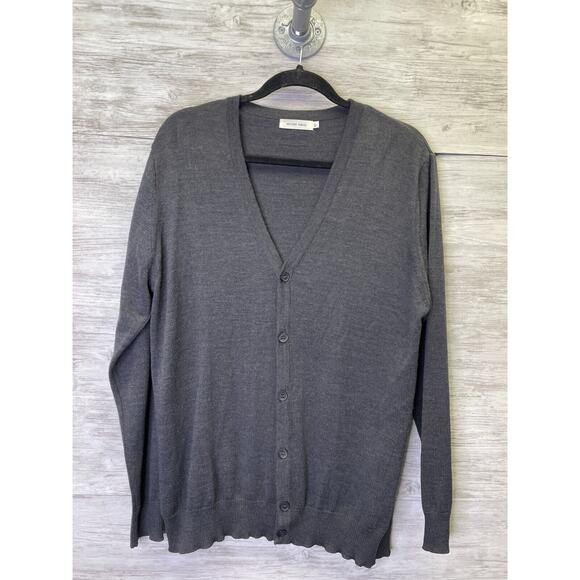 Arturo Calle Sweater Mens Large Gray V Neck Cardigan Long Sleeve Merino Wool - Picture 1 of 6